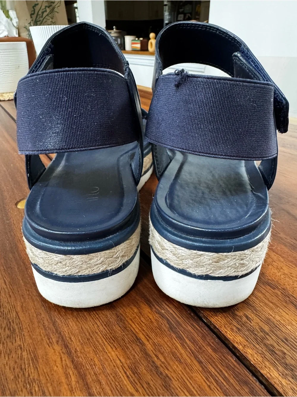 Franco Sarto Navy Platform Espadrille Sandals with Ankle Strap